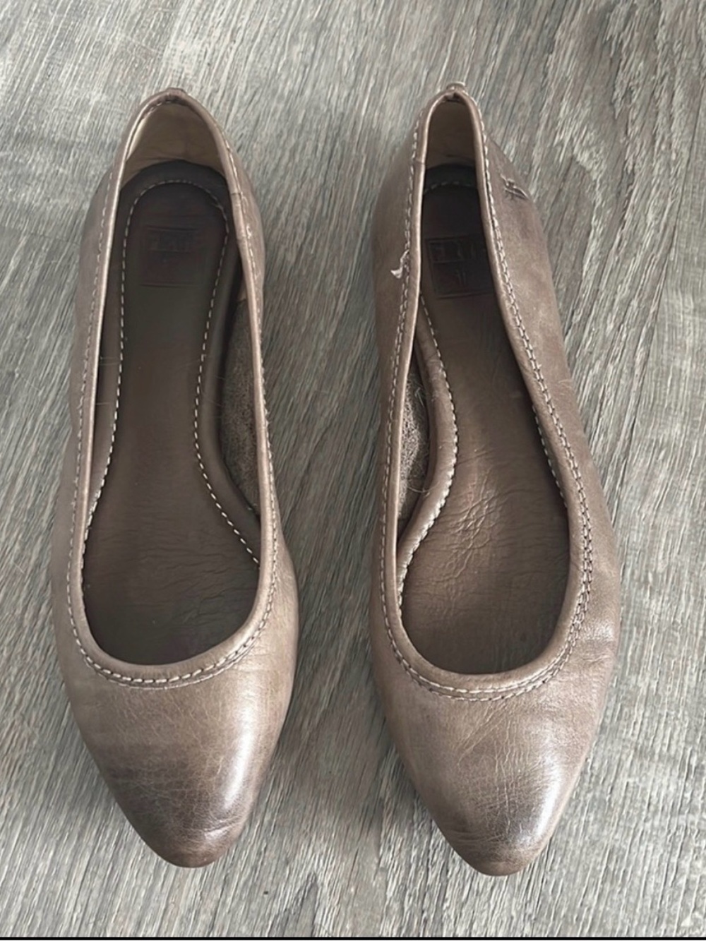 Frye Pointed Toe Taupe-Brown Leather Flats